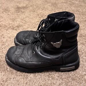 Harley Davidson Leather Boots Mens 12 Wide Black Motorcycle Riding Zipper Logo